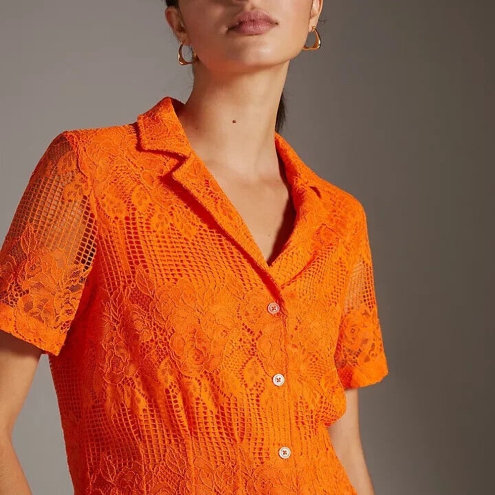 NWT Maeve by Anthropologie Orange Floral Lace Blouse size XS